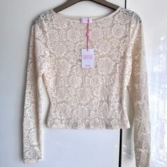 Savida Cream Lace Long Sleeve Top - Size SMALL