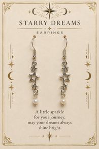 Starry Dreams drop earrings with star charms and pearl detail
