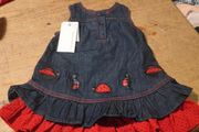 Pumpkin Patch baby/toddler denim pinafore dress featuring whimsical ladybug appliques. New with tags
