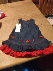 Pumpkin Patch baby/toddler denim pinafore dress featuring whimsical ladybug appliques. New with tags