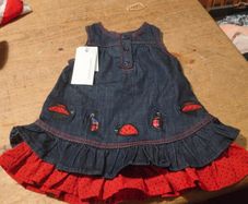 Pumpkin Patch baby/toddler denim pinafore dress featuring whimsical ladybug appliques. New with tags