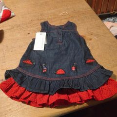 Pumpkin Patch baby/toddler denim pinafore dress featuring whimsical ladybug appliques. New with tags