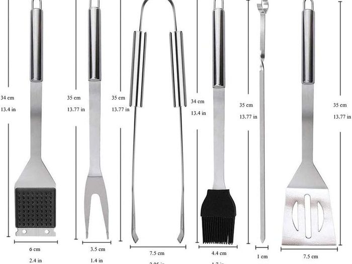 BBQ Grill Tools Barbecue Accessories 10 Piece Utensils: Grill Brush, Spatula, Tongs, Fork, Basting Brush, Kebab Skewers