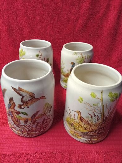4 Vintage West German Stoneware Beer Steins
