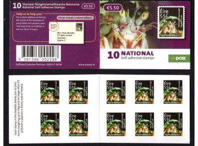 2012 Ireland Hermit Crab Self-adhesive Stamp Booklet Mint Never Hinged (MNH). Hibernian HB183.