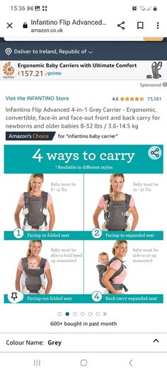 Infantino Flip Advanced 4 in 1 Grey Baby Carrier