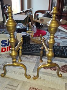 Beautiful Old Pair of Brass Fire Dogs Postage Available or Collection