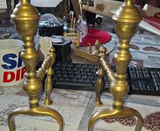 Beautiful Old Pair of Brass Fire Dogs Postage Available or Collection