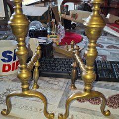 Beautiful Old Pair of Brass Fire Dogs Postage Available or Collection