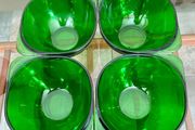4 Stylish Vintage Vereco France Forest Green Clear Bowls with Tab Handles 1960 70s