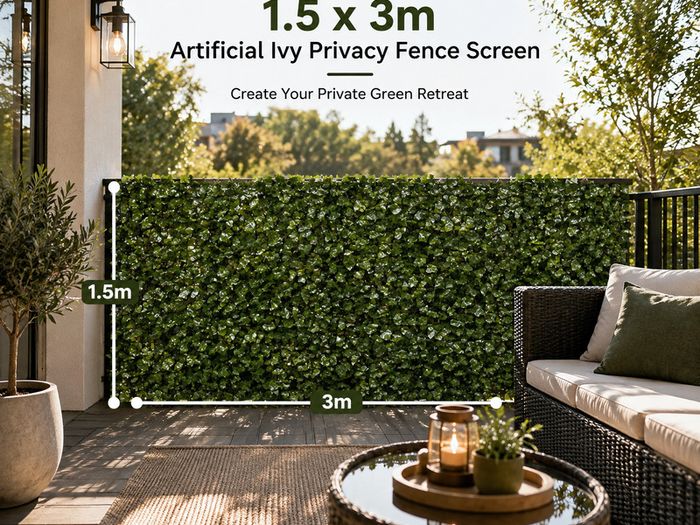 Artificial Ivy Privacy Fence Screen 1.5 x 3 m  Green Leaf Garden Screening