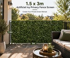Artificial Ivy Privacy Fence Screen 1.5 x 3 m  Green Leaf Garden Screening