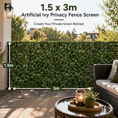 Artificial Ivy Privacy Fence Screen 1.5 x 3 m  Green Leaf Garden Screening