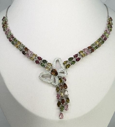 Silver Multi Tourmaline & Zircon Butterfly Lariat