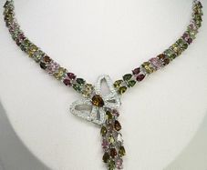 Silver Multi Tourmaline & Zircon Butterfly Lariat