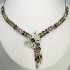 Silver Multi Tourmaline & Zircon Butterfly Lariat