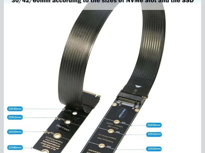 M.2 NVMe Extension Cable NVMe Extender for M-Key and B+M-Key SSDs in Sizes 2280-2260-2242-2230 Supports PCIe 4.0 and SATA 6Gbps 30 cm