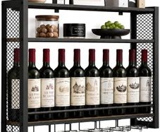 3-Tier Wall Mounted Wine Rack with Glass Holder, Industrial Metal Wine Bottle Storage