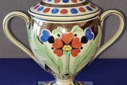 Rare Find.  Wedgwood Millie Taplin Art Deco hand painted  footed sugar bowl with lid