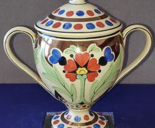 Rare Find.  Wedgwood Millie Taplin Art Deco hand painted  footed sugar bowl with lid
