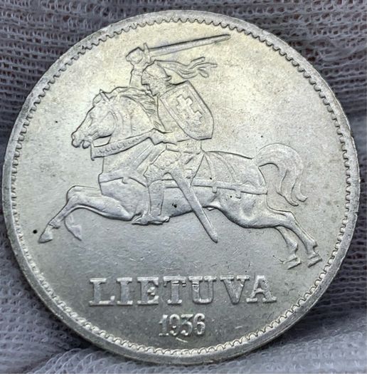 Lithuania 1936 Silver 10 Litu Beautiful Uncirculated