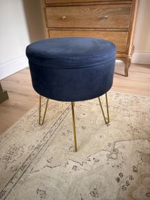 Navy stool with storage and tray