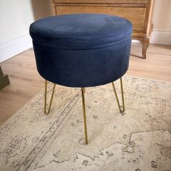 Navy stool with storage and tray