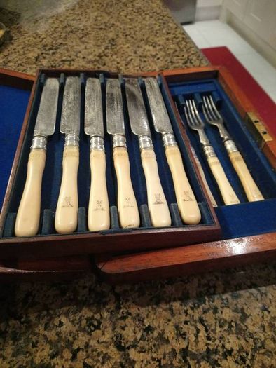 antique fish cutlery set in box