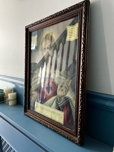 Antique Sacred Heart of Jesus Chromolithograph Framed c.1930s