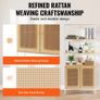 Rattan Bookshelf, Ladder Shelf with 2 Doors, Rectangle Freestanding Open Storage Bookcase Image 4