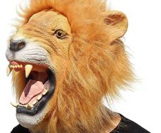 Lion Mask Latex Realistic Animal Full Head Masks for Halloween Costume Party Carnival Cosplay Yellow