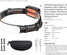 POKISEED Ultra Powerful 1500LM LED Headlamp