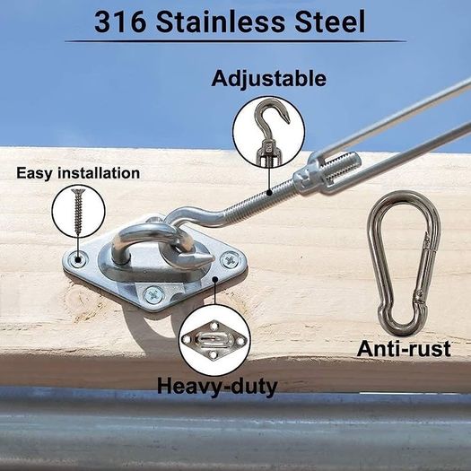 Sun Shade Sail Fixing Kit for Square and Triangle, Rectangle, 316 Stainless Steel Fixing Hardware Accessories Kits with Screws, Deck Garden Lawn Patio