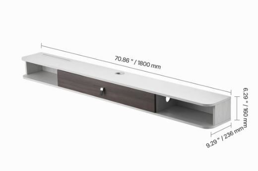 Floating TV Stand 180 cm in Wall Mount Entertainment Center with Cable Hole, Modern Floating TV Shelf with Storage Cabinet, Particle Board Console for DVD Player, Cable Box, Game Console, White