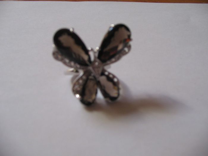 Smoky quartz & topaz silver Butterfly ring