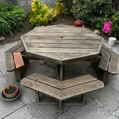 Wooden Picnic Table with built in seating