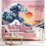The Great Wave Tapestry Japanese Ocean Wave Wall Decorations Cherry Blossom Tree Backdrop Japanese Home Decor Image 4