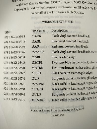 KJV Holy Bible Authorized Version Windsor Text TBS Trinitarian Bible Society 75GBP 90EUR calfskin on3ne3ss