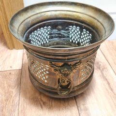 Brass Planter Pot Vintage Lion Rings Handcrafted Antique Metal Jardiniere Collectable Retro