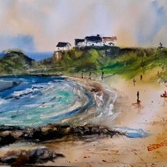 stroove beach donegal watercolour