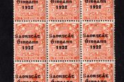 1922 Ireland 2d Orange 3-line Overprinted Stamp (Die II) by Thom in black Block of 15 Mint Never Hinged (MNH)