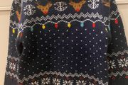 Navy christmas jumper with reindeer &amp; fairy lights 3-4 years