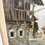 Vintage Oil Painting on Canvas , Rustic Village Street Scene, Signed Image 3