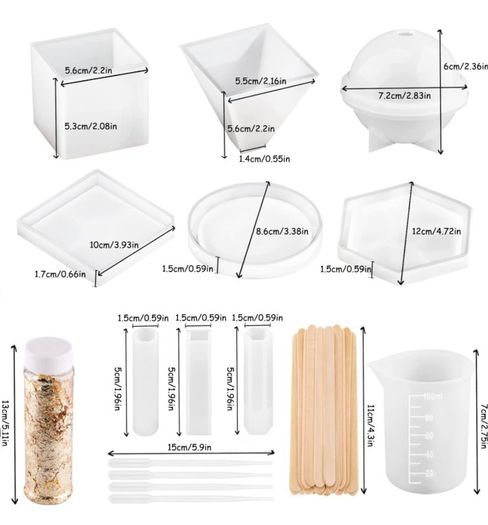 Resin Moulds Silicone, 21Pcs DIY Epoxy Resin Moulds Kit, Resin Kits for Beginners Making Jewelry/Candle/Soap, Include Coaster, Ashtray, Cube, Pyramid, Spherical, Pendant Mold (FREE POSTAGE)