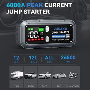 ZUKAKA 6000A Car Jump Starter, 26800mAh Battery, 12V (Gas & Diesel)