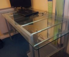 Large Glass Top Home Office Desk - Very Good Condition