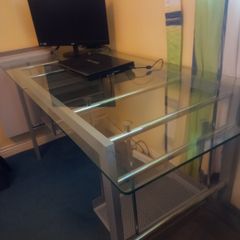 Large Glass Top Home Office Desk - Very Good Condition