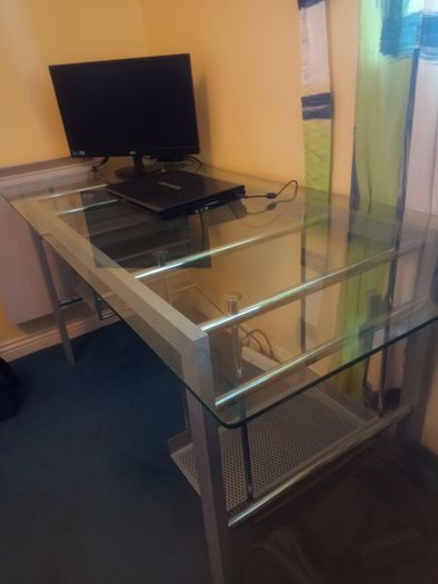 Large Glass Top Home Office Desk - Very Good Condition