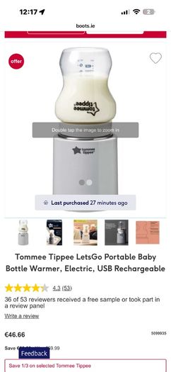 Tommee Tippee LetsGo Portable Baby Bottle Warmer