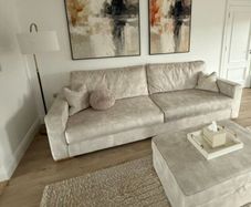 Beautiful Custom Ivory 5-Seater Sofa + Storage Tab